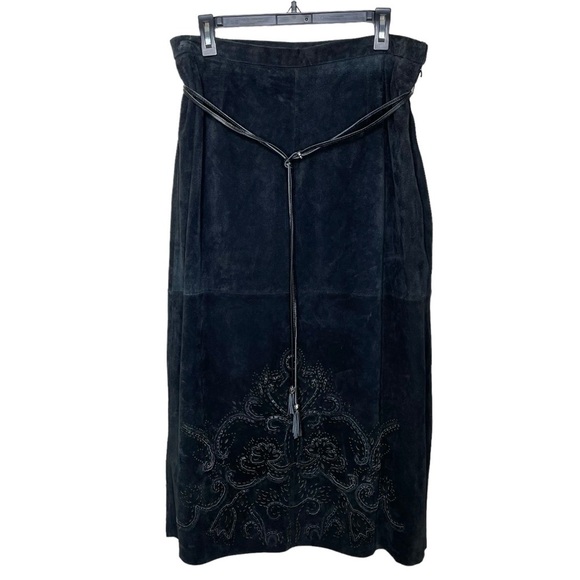 NWT Pamela McCoy Genuine Leather Western Boho Midi Skirt Black Large - Picture 2 of 15